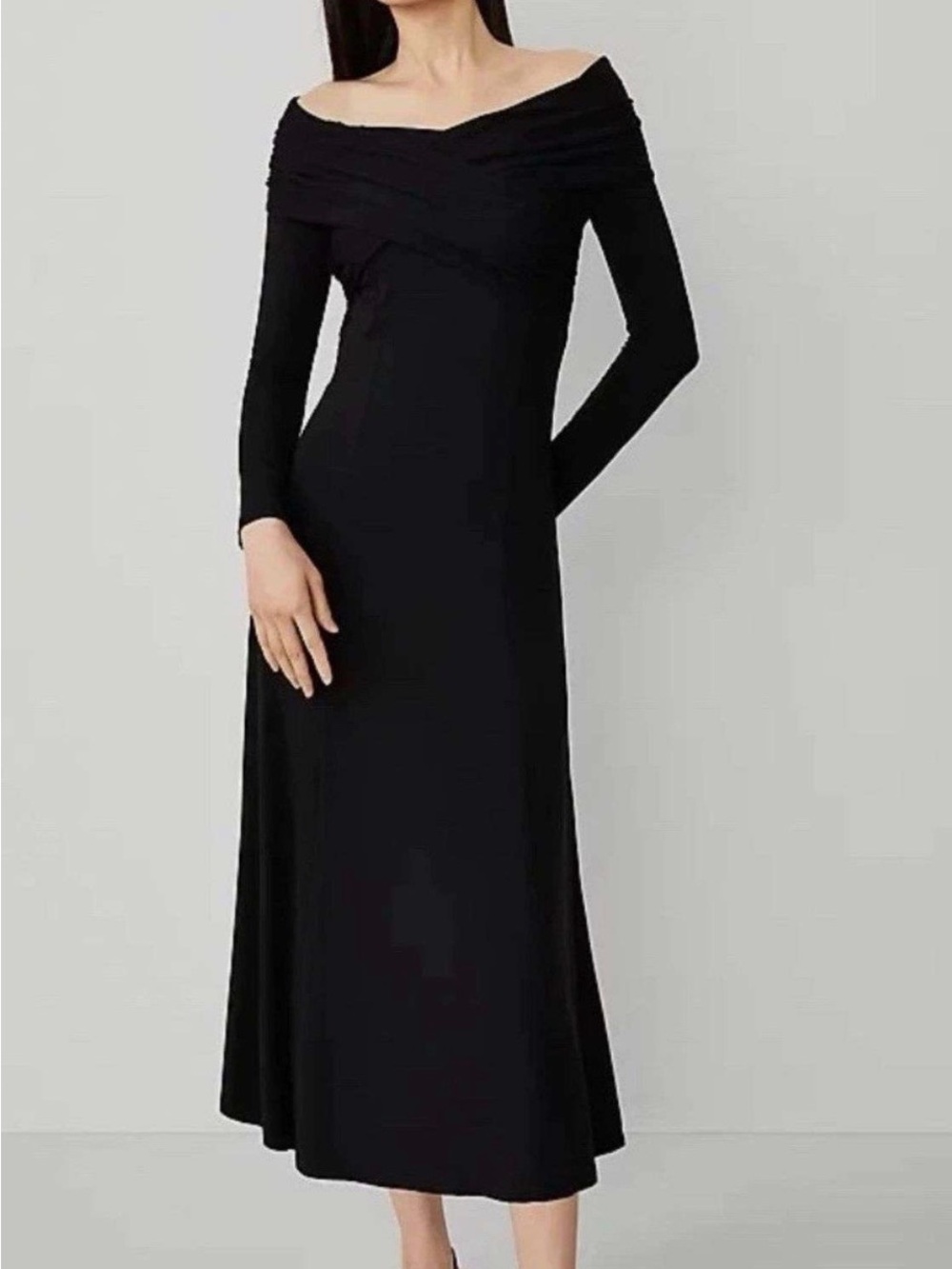 NWT Ann Taylor Twist Off Shoulder Knit Midi Dress Black Size 16 Style 837402